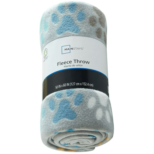Mainstays Gray Paw Fleece Throw Blanket, Standard Throw