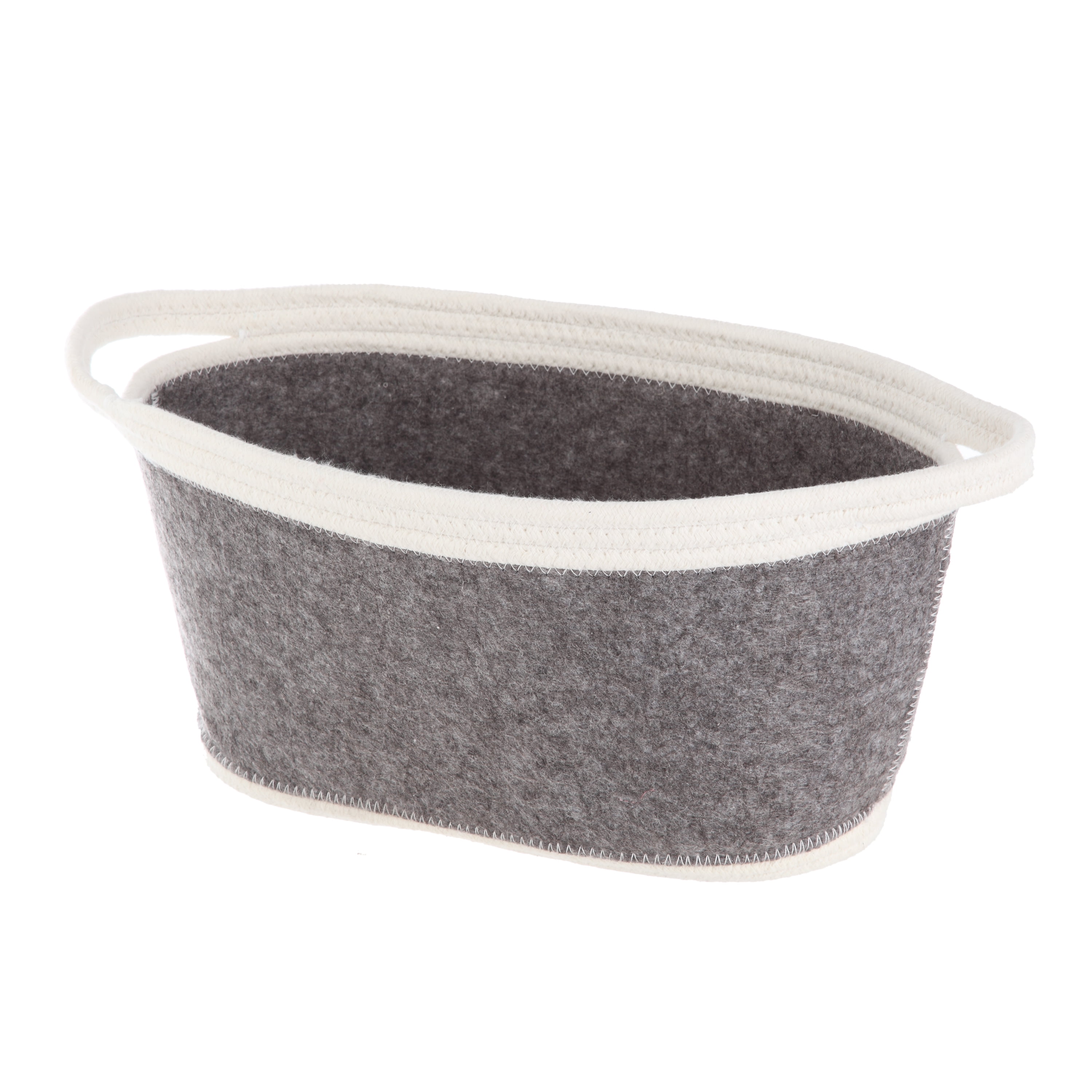 Mainstays Gray & White Oval Stitchery Tote, Decorative Basket