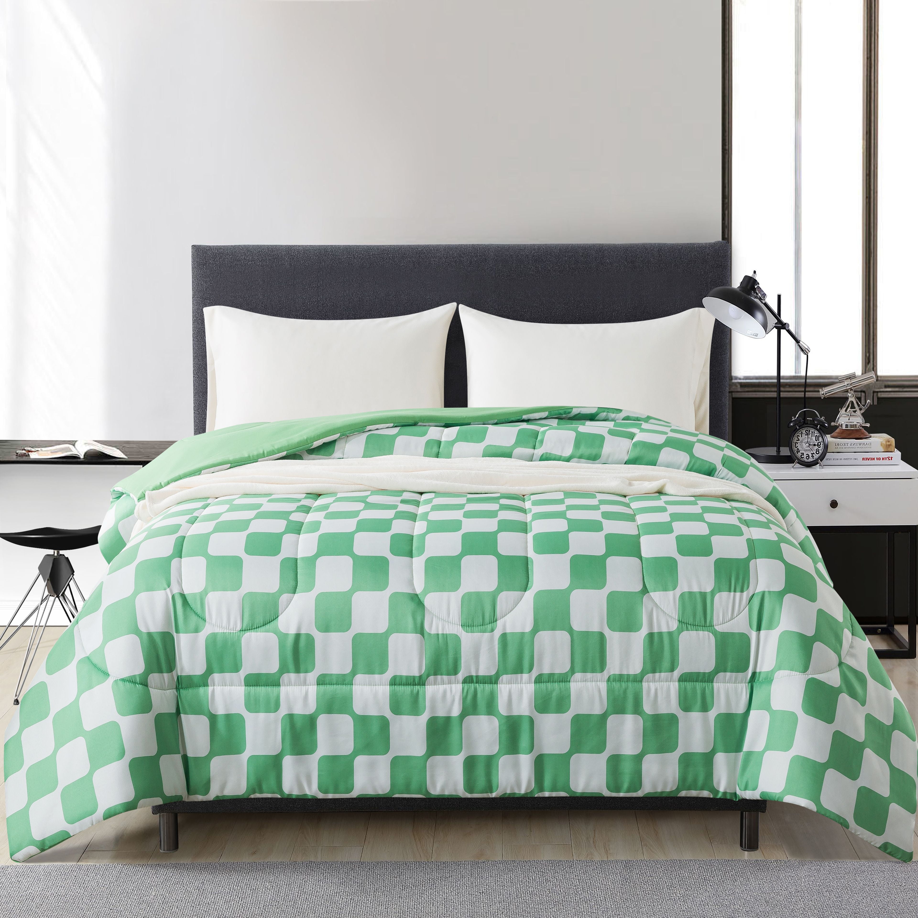 Mainstays Green Checkered 5 Piece Bed in a Bag Comforter Set with