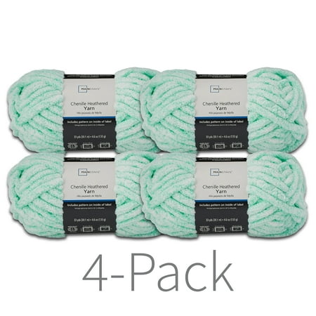 Mainstays Heathered Chenille Yarn, 33 yd, Opaline Green, 100% Polyester, Super Bulky, Pack of 4
