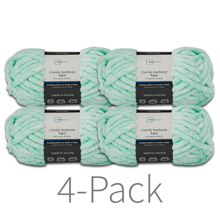 Mainstays Green Chenille Heathered Yarn 33 Yards, 100% Polyester, Super  Bulky, Pack of 4