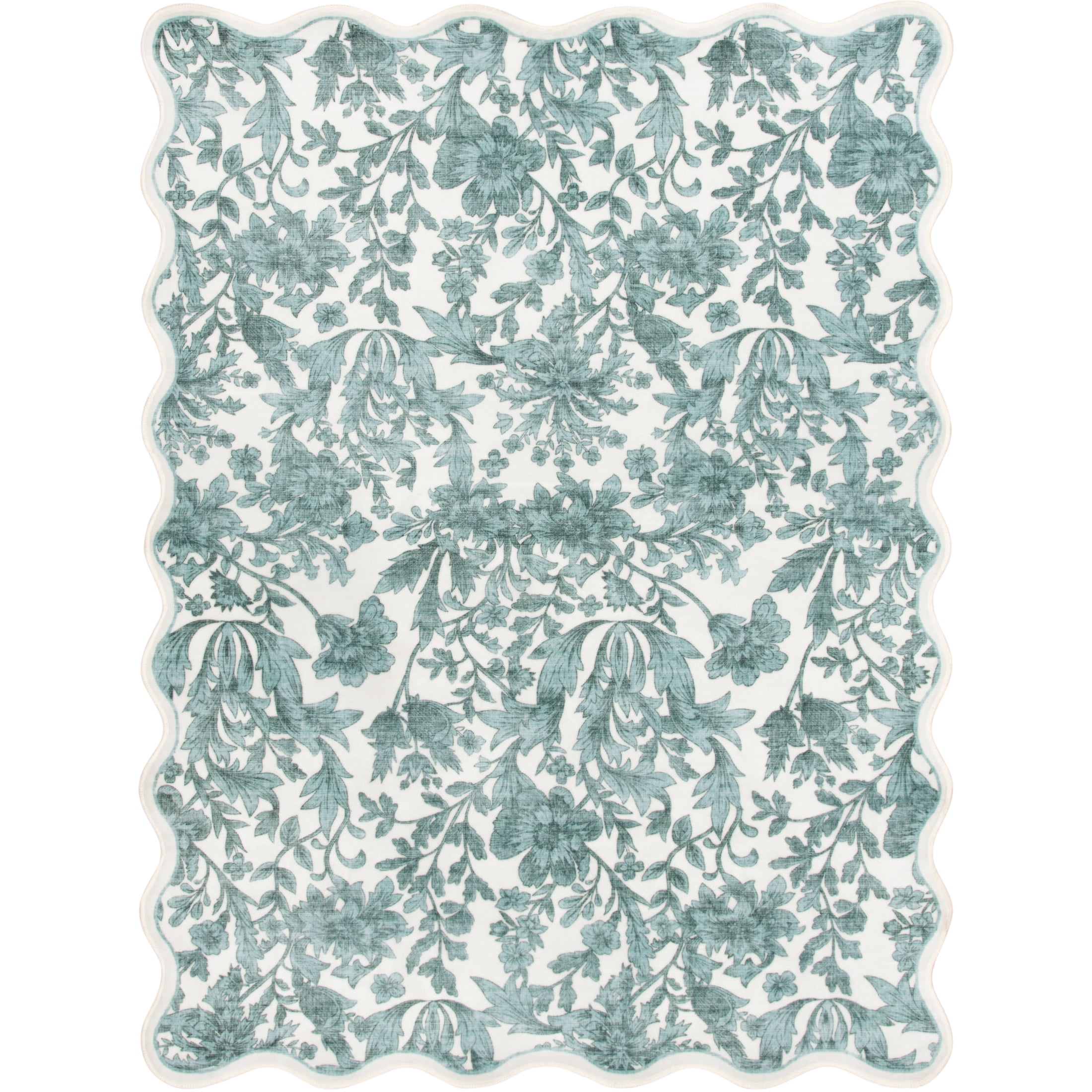 Mainstays Green Feather Faux Fur Scalloped Indoor Area Rug, 4'x5'6"