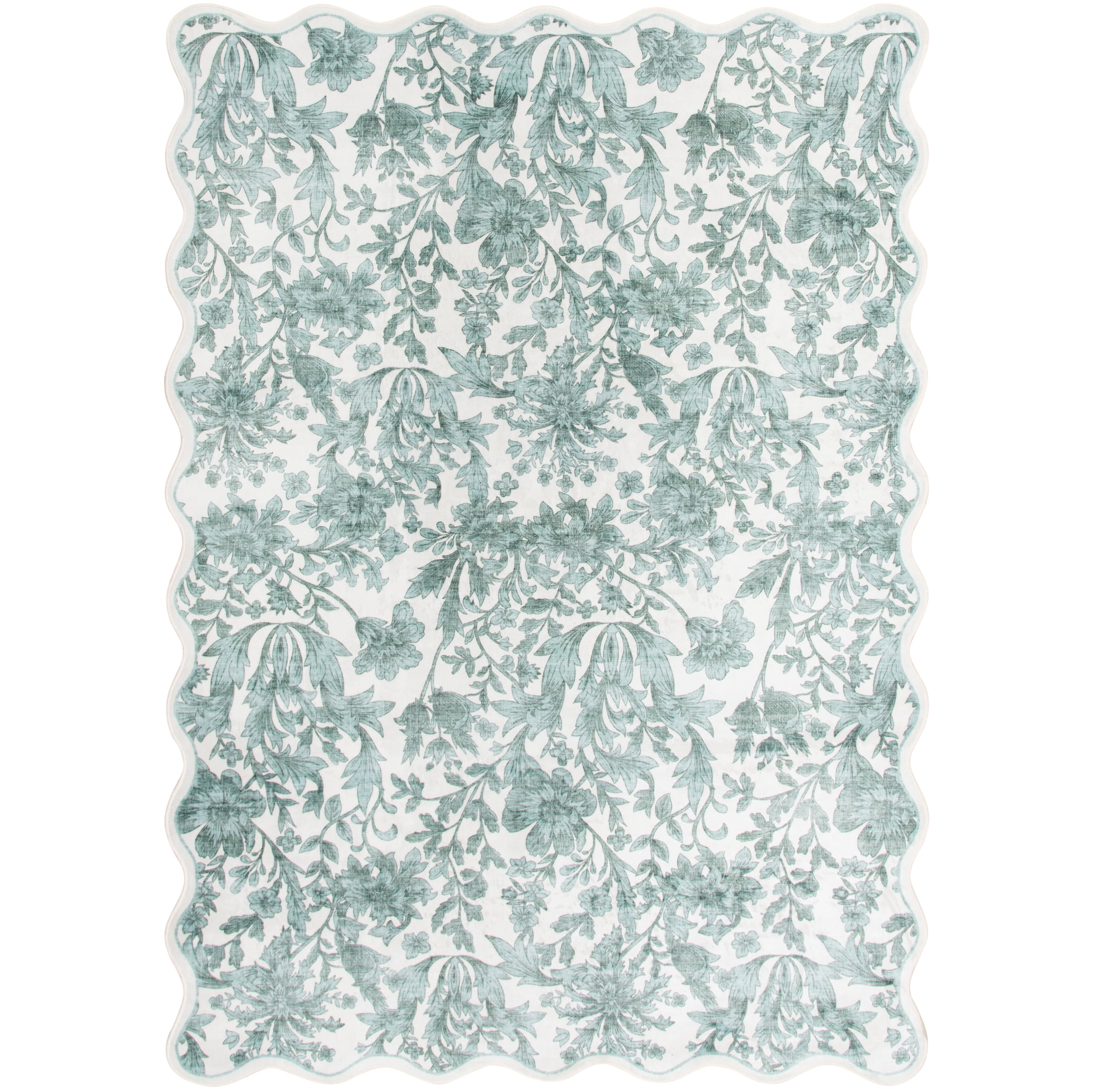 Mainstays Green Feather Faux Fur Scalloped Indoor Area Rug, 5'x7'