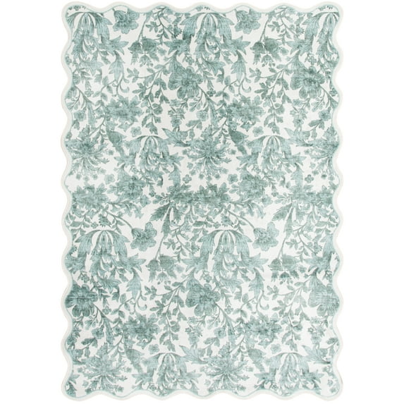 Mainstays Green Feather Faux Fur Scalloped Indoor Area Rug, 5'x7'