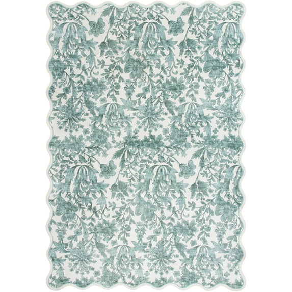 Mainstays Green Feather Faux Fur Scalloped Indoor Area Rug, 7'x10'