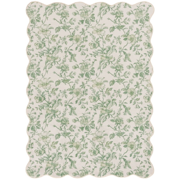Mainstays Green Floral Faux Fur Scalloped Indoor Area Rug, 4'x5'6"