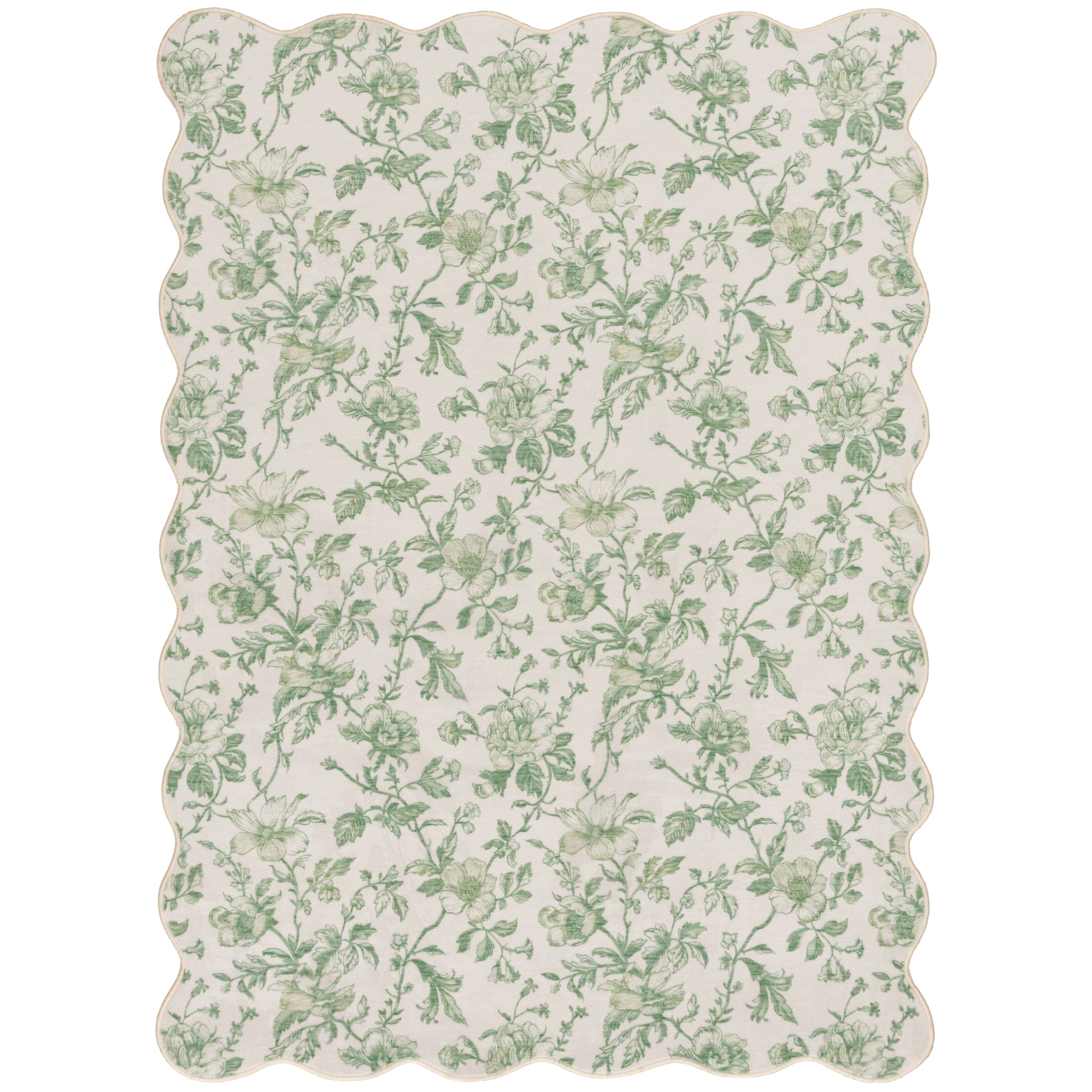 Mainstays Green Floral Faux Fur Scalloped Indoor Area Rug, 5 ft x 7 ft