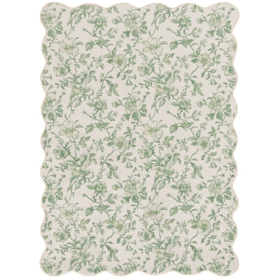 Mainstays Green Floral Faux Fur Scalloped Indoor Area Rug, 7 ft x 10 ft