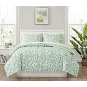 Mainstays Green Floral Reversible 7-Piece Bed in a Bag Comforter Set with Sheets, Queen