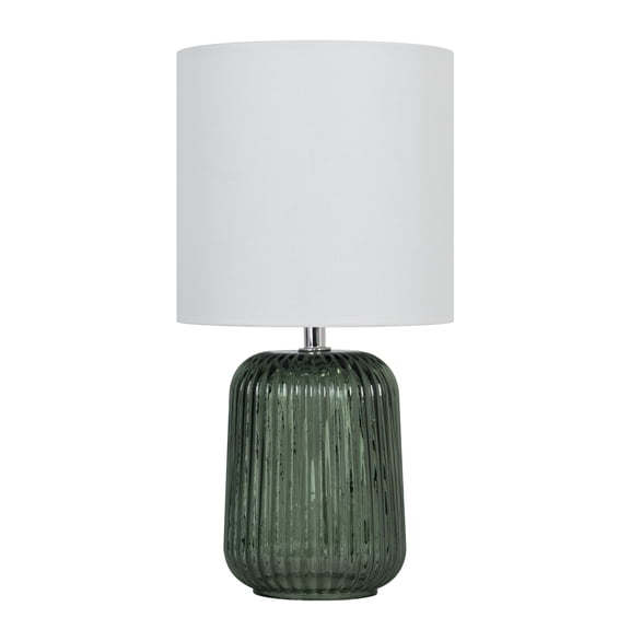 Mainstays Green Glass Table Lamp with White Shade, 12.75 in