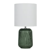 Mainstays Green Glass Table Lamp with White Shade, 12.75 in