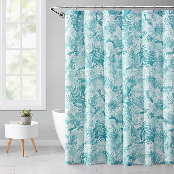 Mainstays Green Palm Leaves Printed, 72" x 72", Ribbed Textured Shower Curtain, Polyester