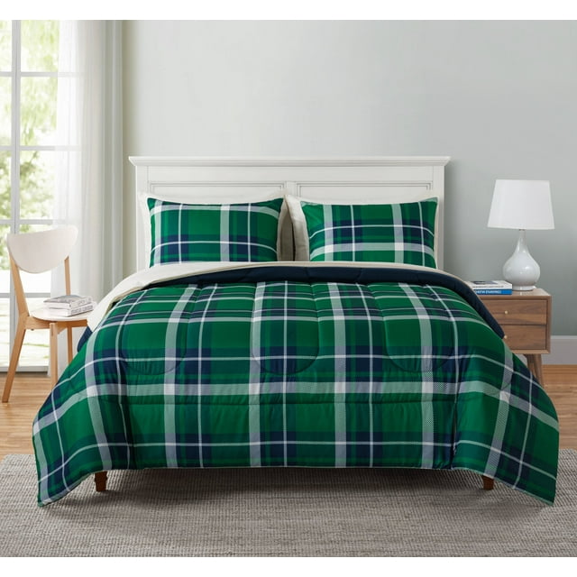 Mainstays Green Plaid BedinaBag, Comforter with Sheet Set , Twin/Txl