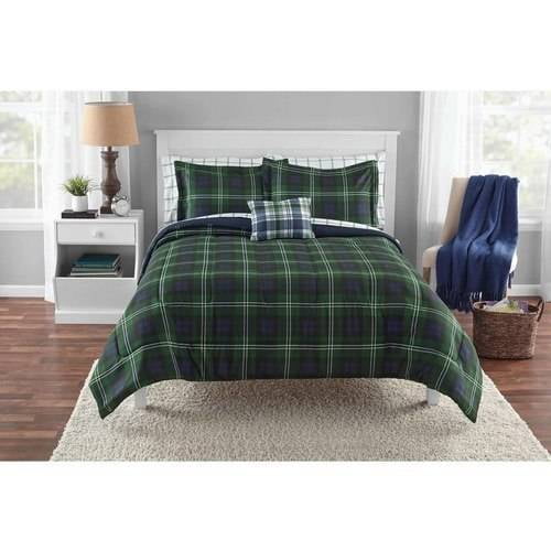 Mainstays Green Plaid Complete Bedding