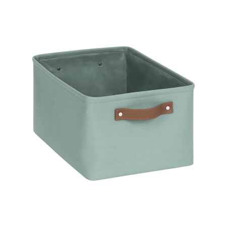 Mainstays Green Sage Canvas Fabric Decorative Storage Basket with Handles, 15 in x 8 in x 11 in