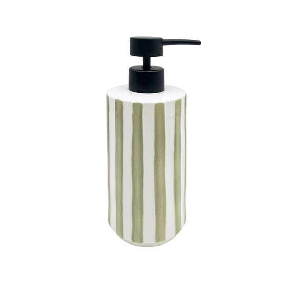 Mainstays Hand Painted Green Stripe Stoneware Soap Pump