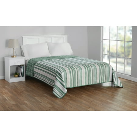 Mainstays Green Vertical Stripe microfiber Quilt, King - Reversible