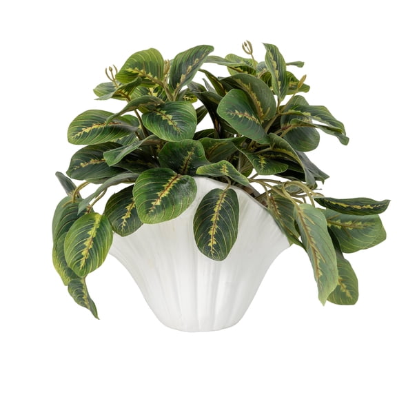 Mainstays Artificial Maranta in White Ceramic Shell Vase, 9"