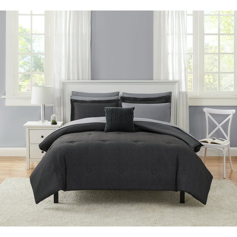 Mainstays 10 Piece Grey Bed in a Bag Comforter Set with Sheets Full