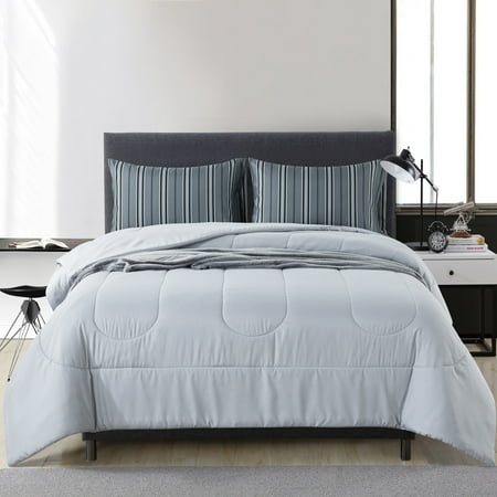 Mainstays Grey 5 Piece Bed in a Bag Comforter Set with Sheets and Plush Throw, Full