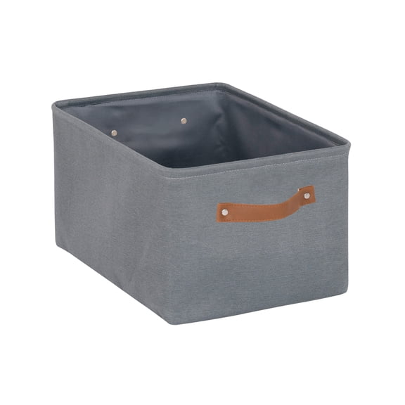 Mainstays Gray Canvas Fabric Decorative Storage Basket with Handles, 15 in x 8 in x 11 in