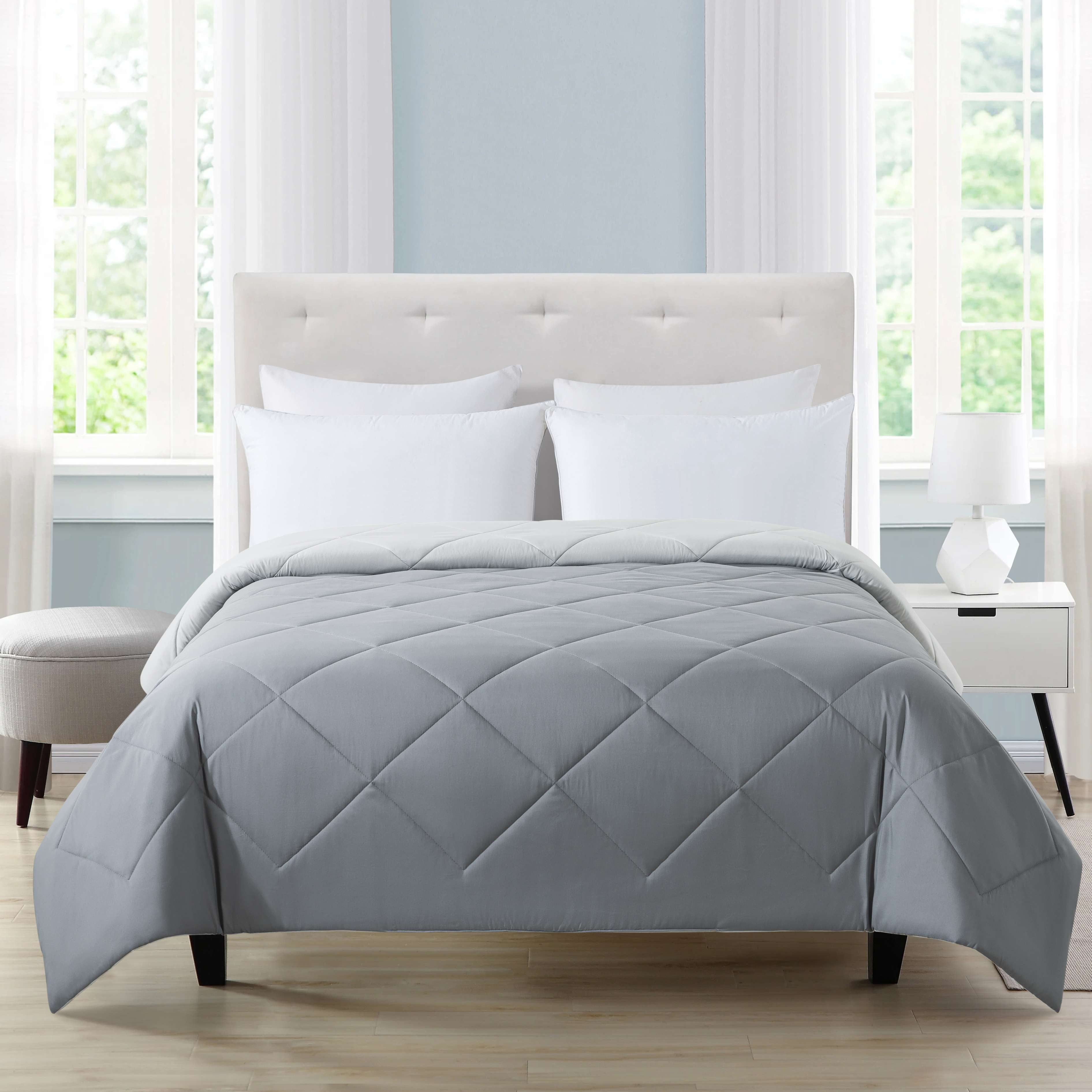 Mainstays Reversible Microfiber Comforter, Grey, Full/Queen