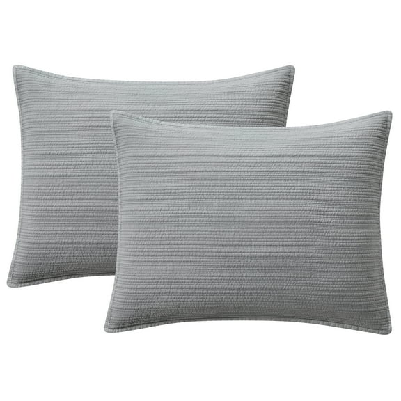 Mainstays Garment Washed Striped Quilted Shams, Grey, King, 2 Pack, All Ages