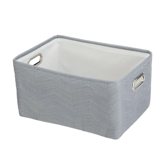 Mainstays Gray Herringbone Canvas Fabric Decorative Storage Basket with Handles, 15 in x 8 in x 11 in