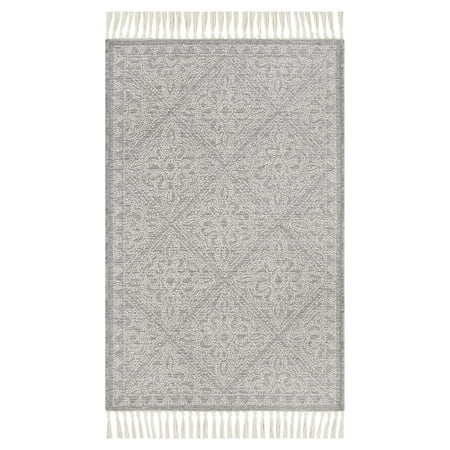 Mainstays Grey Medallion Non-Skid Indoor Accent Rug with Fringe, 27 in x 45 in, Grey/Ivory