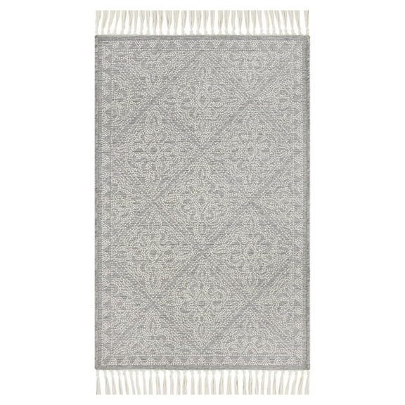 Mainstays Grey Medallion Non-Skid Indoor 27" x 45" Accent Rug with Fringe - Grey/Ivory