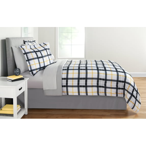 Mainstays Grey Plaid 8 Piece Bed in a Bag Comforter Set With Sheets, King