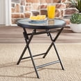 thumbnail image 1 of Mainstays Greyson 18” Round Glass-Top Folding Side Table, Blue Medallion, 1 of 5