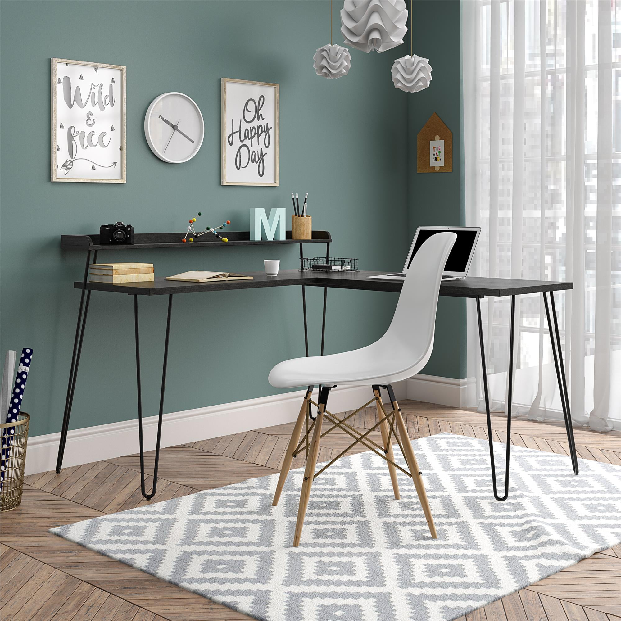 L Desk Riser Mainstays Griffin L Desk with Riser, Black Oak - Walmart.com