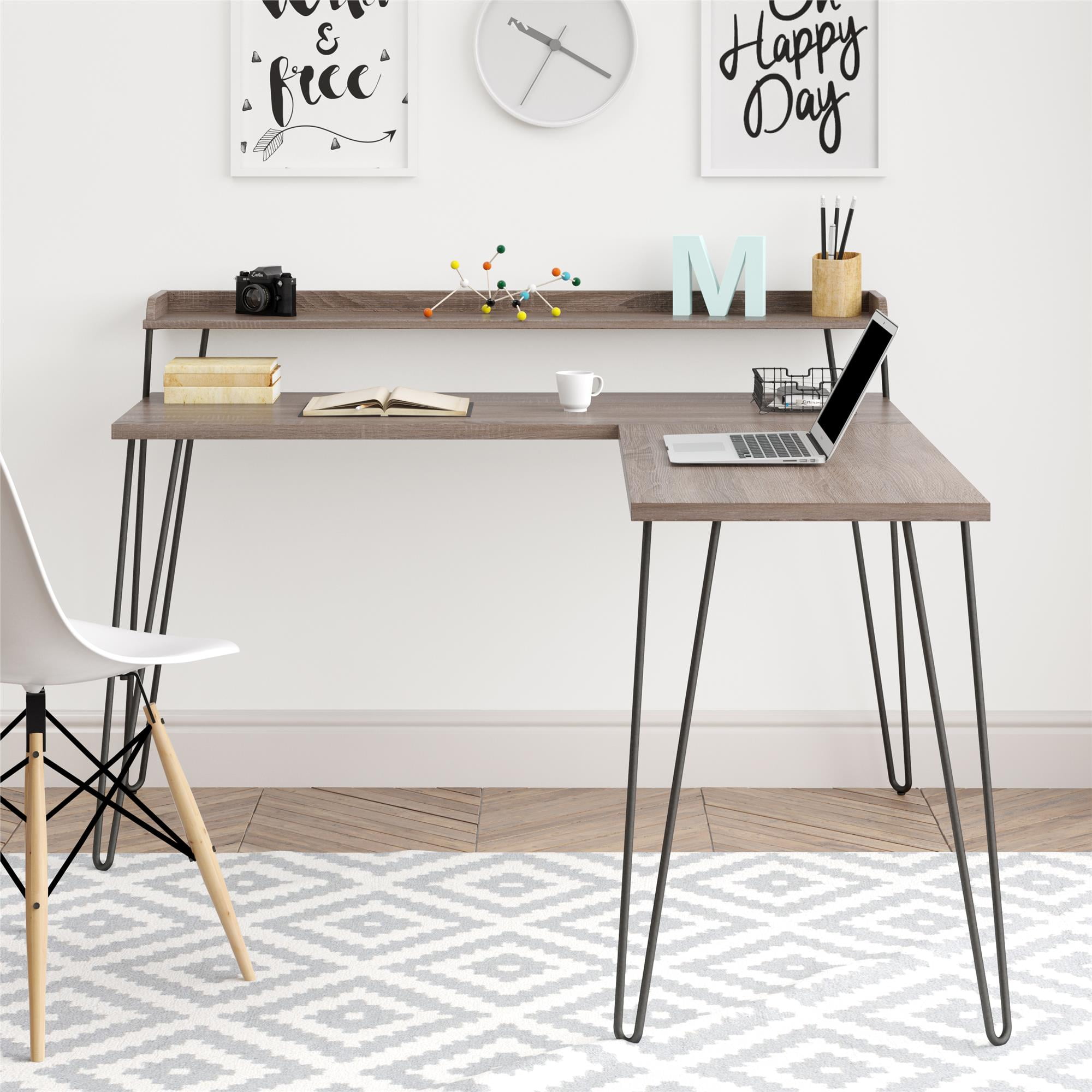 L Desk Riser Mainstays Griffin L Desk with Riser, Distressed Gray Oak - Walmart.com