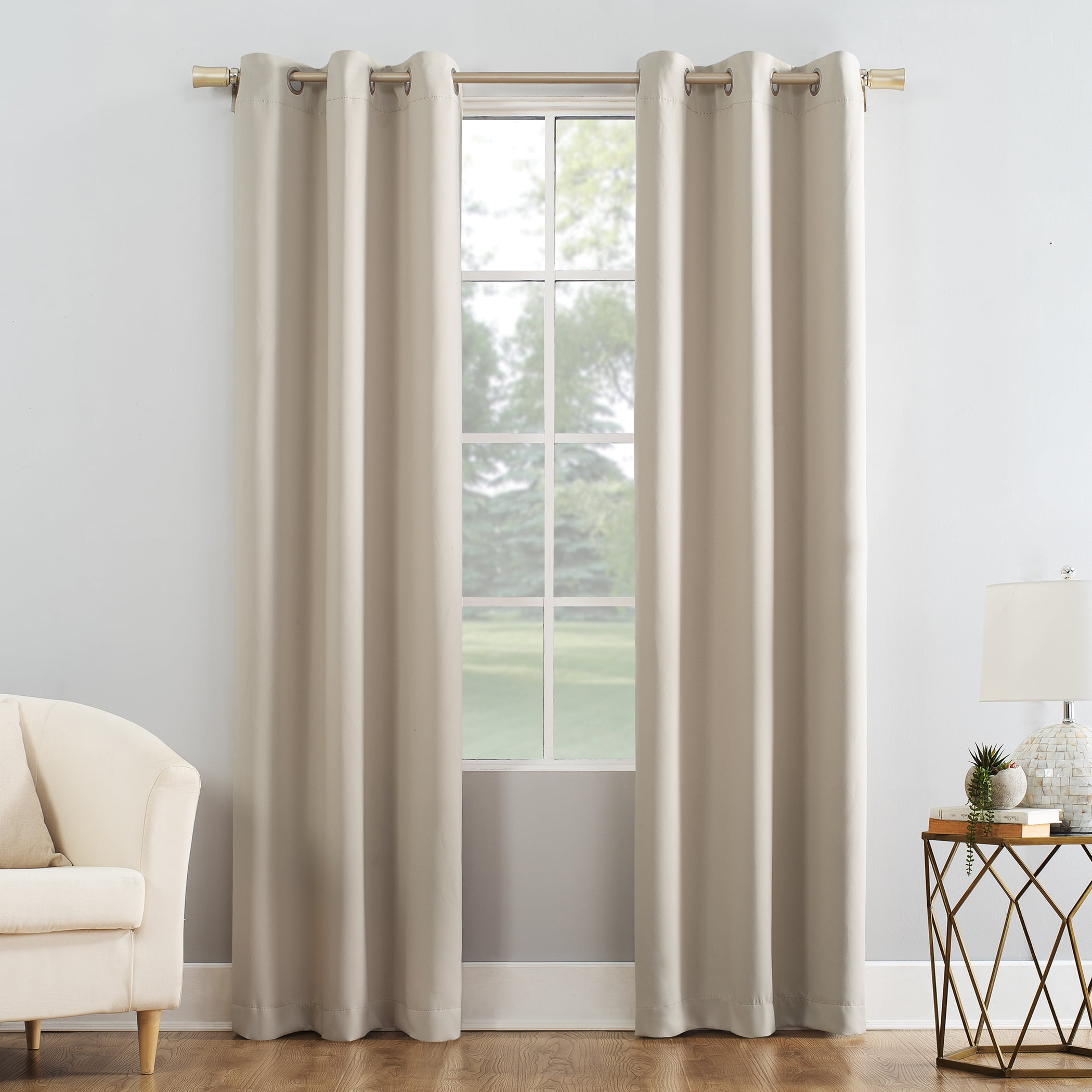 Mainstays Blackout Grommet Single Curtain Panel, Beige, 1 Panel, 40 in W x 63 in L