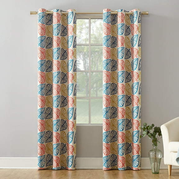 Mainstays Blackout Grommet Single Curtain Panel, 1 Panel, Beige Multicolor Leaves, 40"W x 95"L