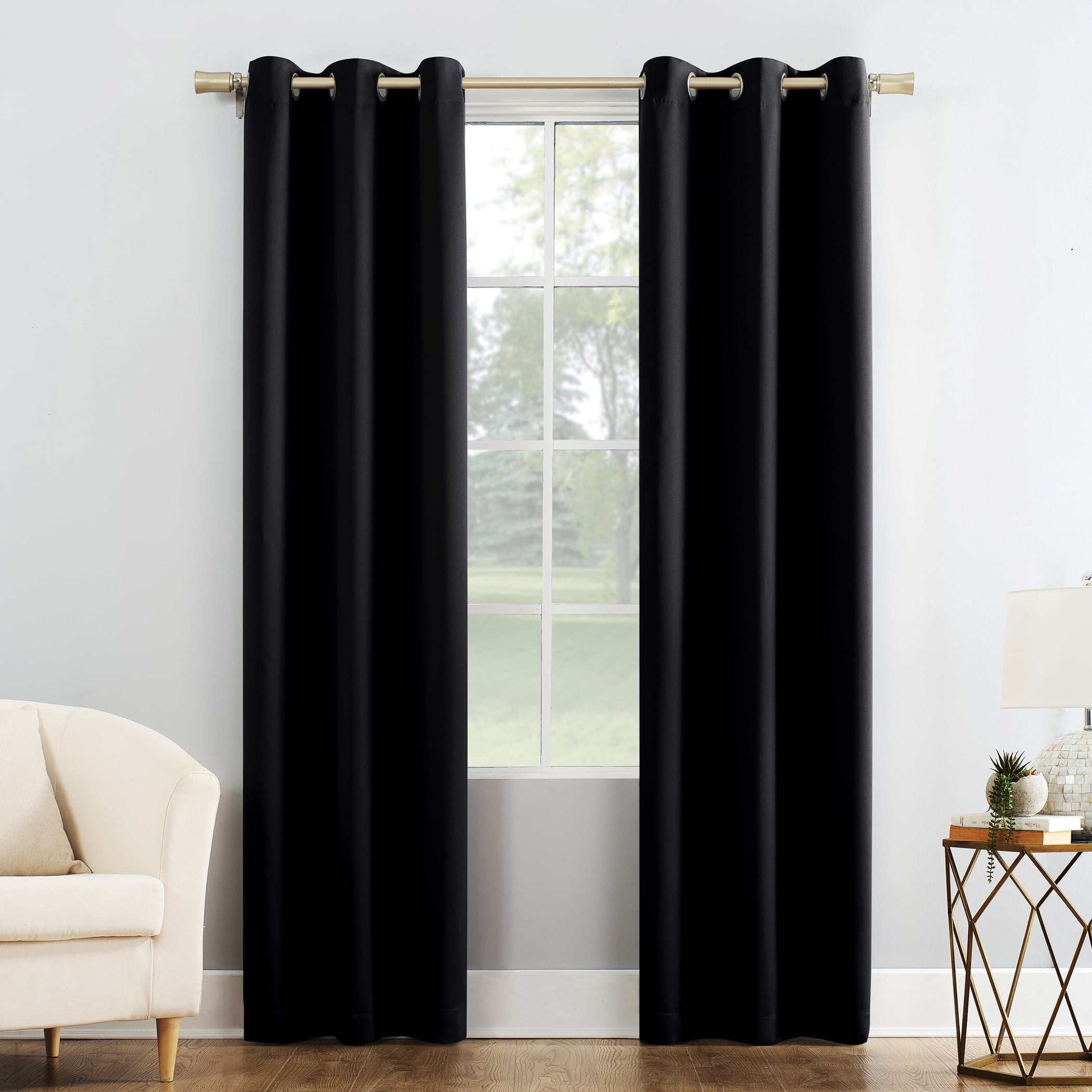 Mainstays Grommet Blackout Single Curtain Panel, Black, 40"W x 84"L