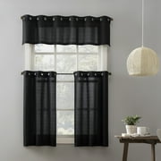Mainstays Solid Semi-Sheer Curtain Tier Pair and Valance Set, 3-Piece, Black, 54 in W x 36 in L
