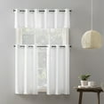 thumbnail image 1 of Mainstays Solid Semi Sheer Curtain Tier Pair and Valance Set, 3 Piece Ready Made Kitchen Curtains, White, 54" W x 36" L, 1 of 8