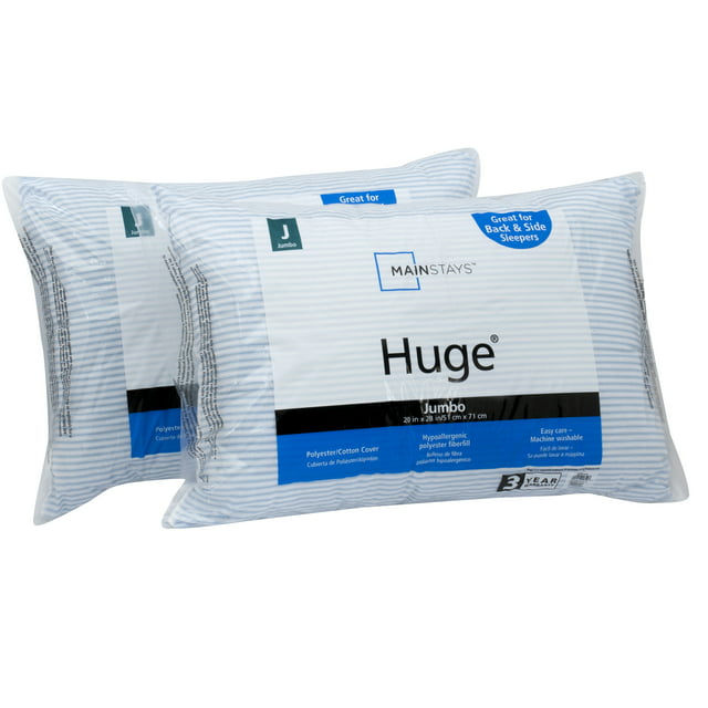 Mainstays HUGE Bed Pillow, Jumbo, 2 Pack