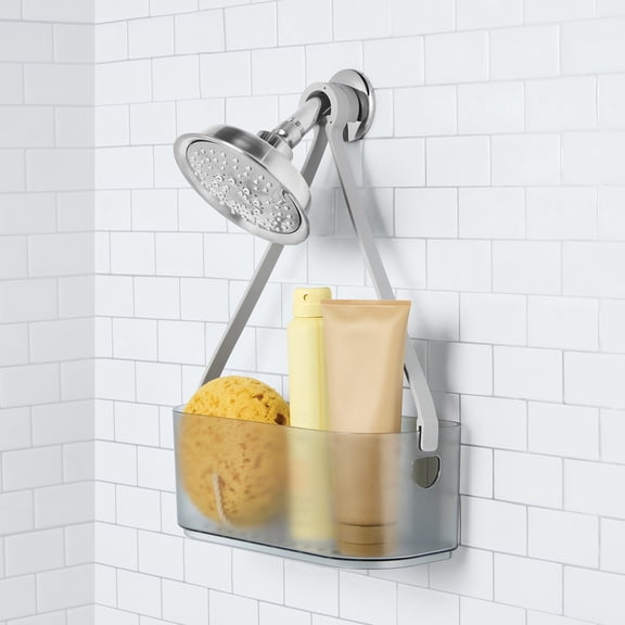 Mainstays Charcoal Gray Hanging Shower Caddy with Multiple Compartments for Shower Head or Door