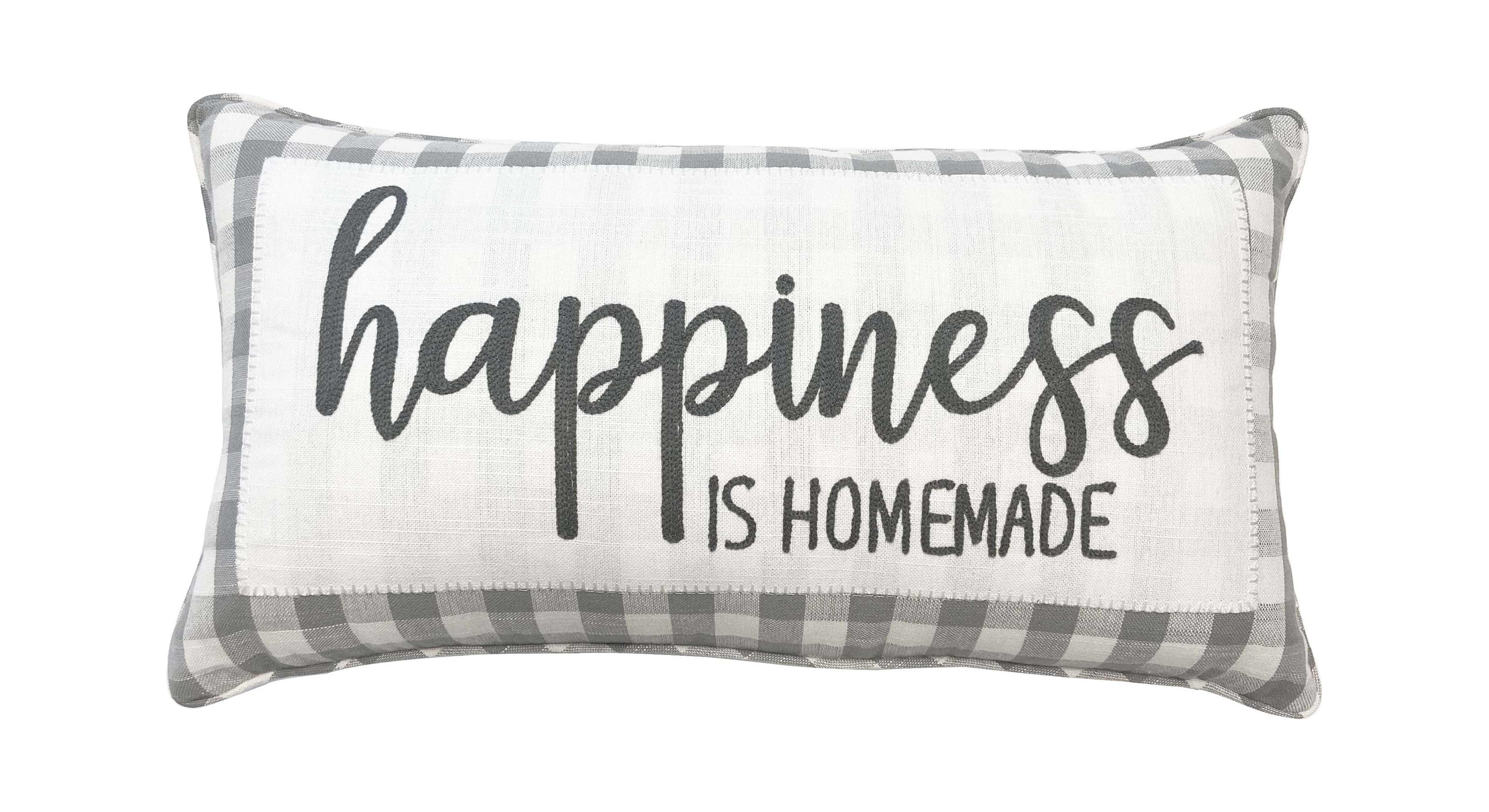 Mainstays, Happiness Decorative Pillow, Oblong, Grey, 12'' x 22'', 1 Pack