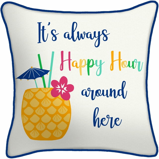 Mainstays Happy Hour Pineapple Reversible Outdoor Throw Pillow, 16", Cream and Multicolor