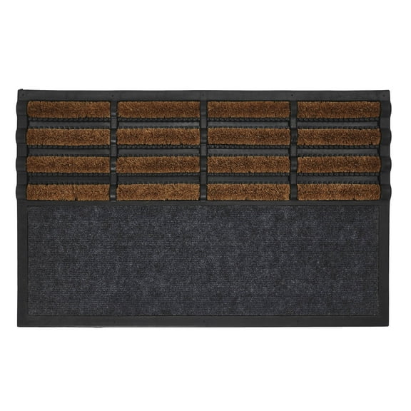 Mainstays Hardy Black Boot Scraper Coir Outdoor Doormat, 18" x 30"