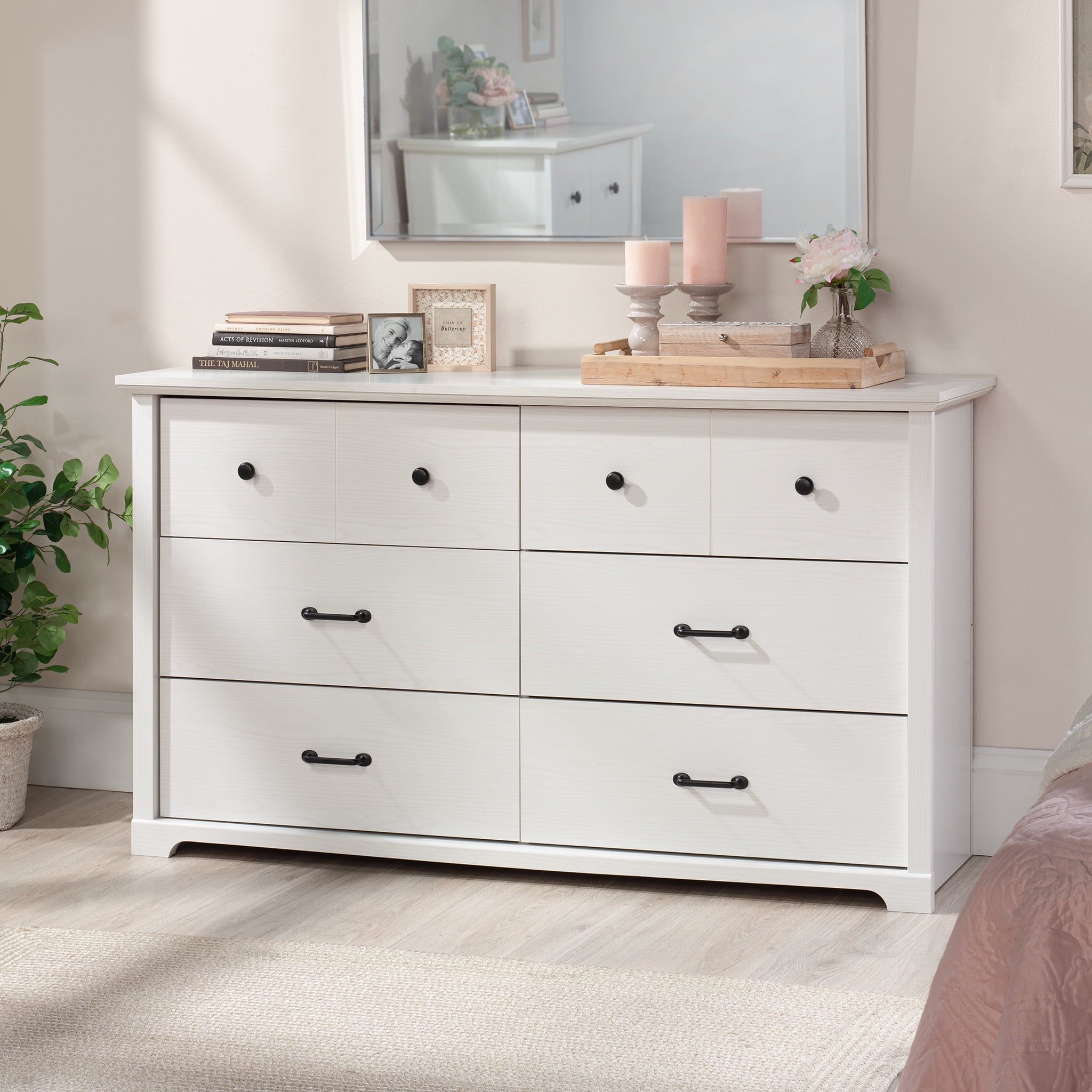 Mainstays Harrington 6 Drawer Dresser, White Wood Finish