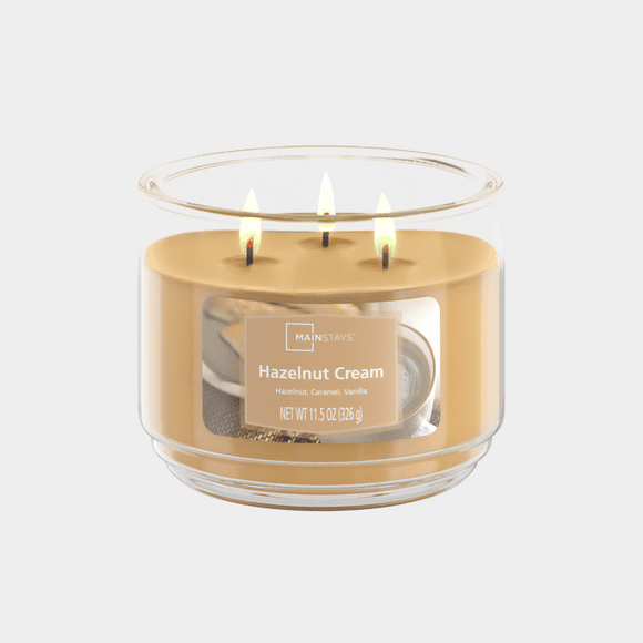 Mainstays 3-Wick Scented Glass Jar Candle, Hazelnut Cream, 11.5oz.