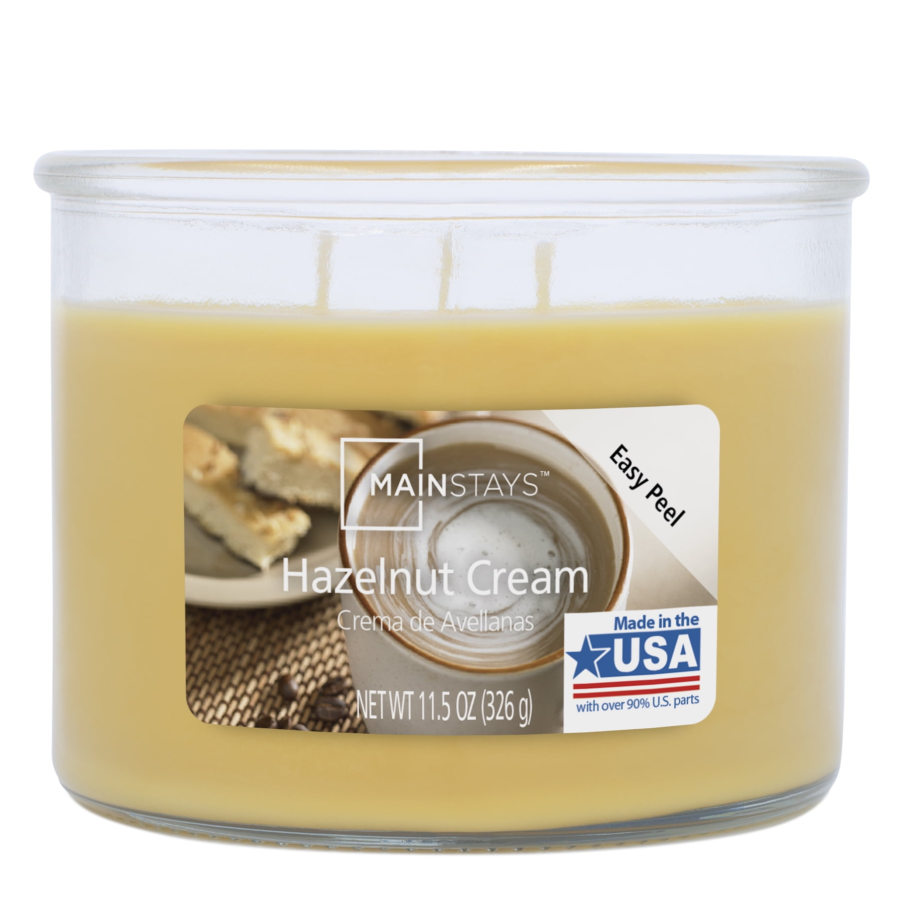 Mainstays Scented 3-Wick Glass Jar Candle, Hazelnut Cream, 11.5 oz
