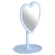 Mainstays 11.26 in Light Blue Plastic Frame Tabletop Heart-Shaped LED Mirror with Trinket Tray