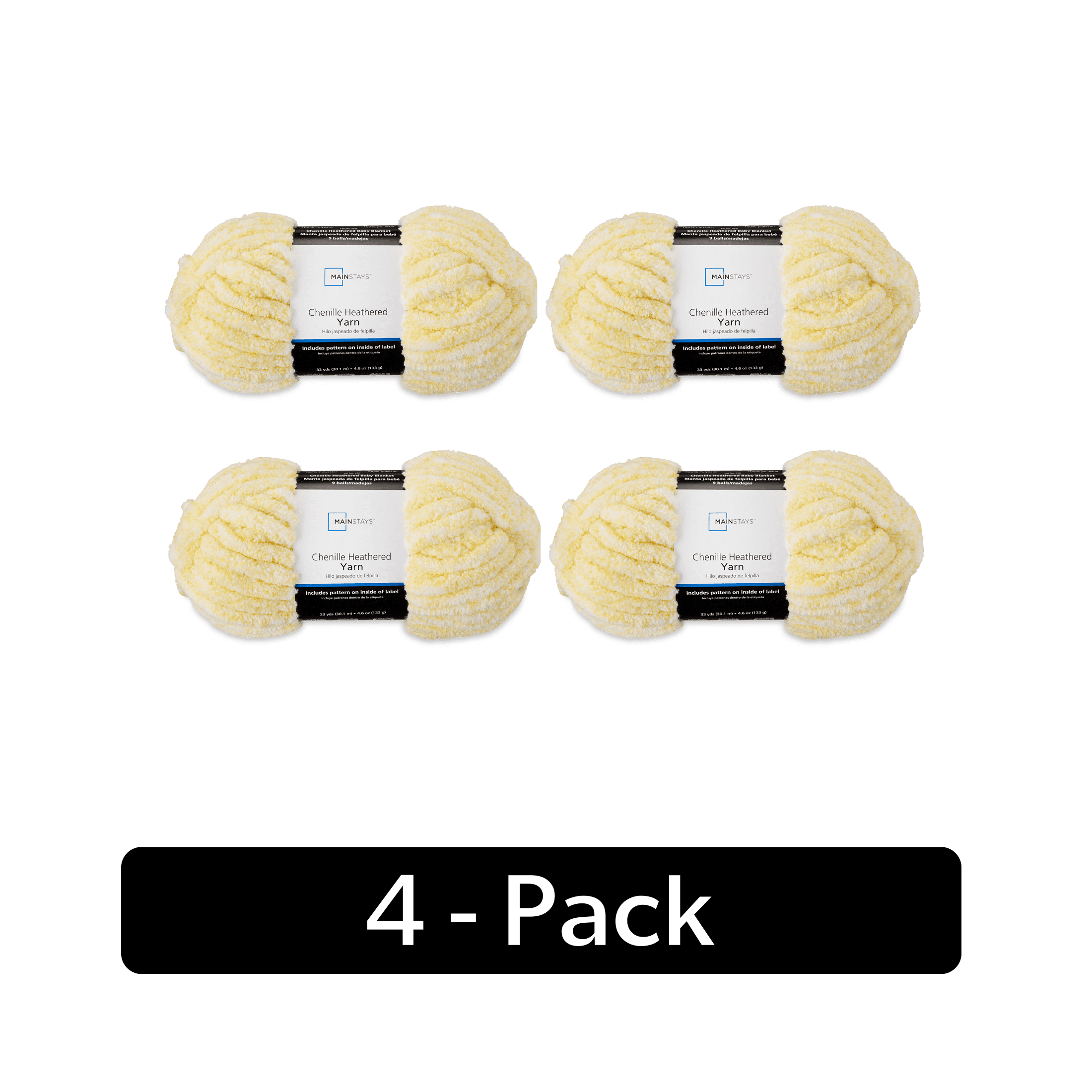 Mainstays Heathered Chenille Yarn 33 yd Lemonade 100% Polyester Super Bulky pack of 4
