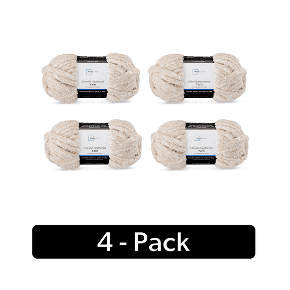 Mainstays Heathered Chenille Yarn, 33 yd, Mushroom, 100% Polyester, Super Bulky, Pack of 4